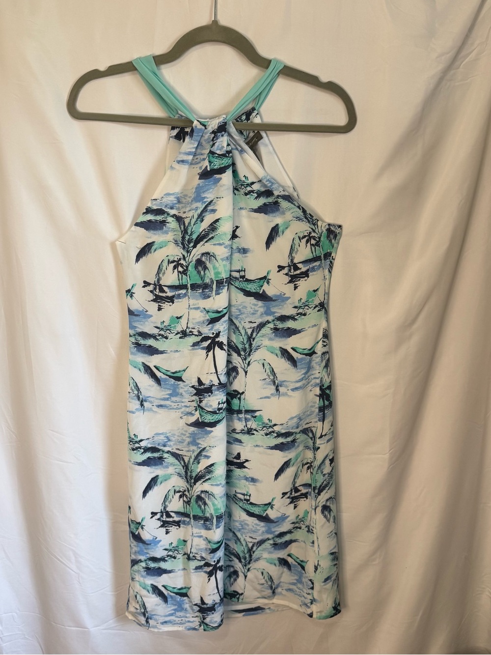 Tommy Bahama Woman’s Tropical Halter One-Piece in Aqua and Navy Size XS Silk
